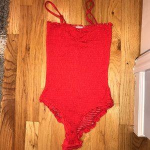 Frilled Trim Red Bodysuit
